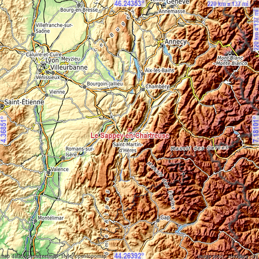 Topographic map of Le Sappey-en-Chartreuse