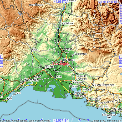 Topographic map of Les Angles