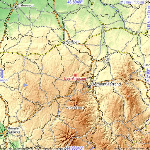 Topographic map of Les Ancizes