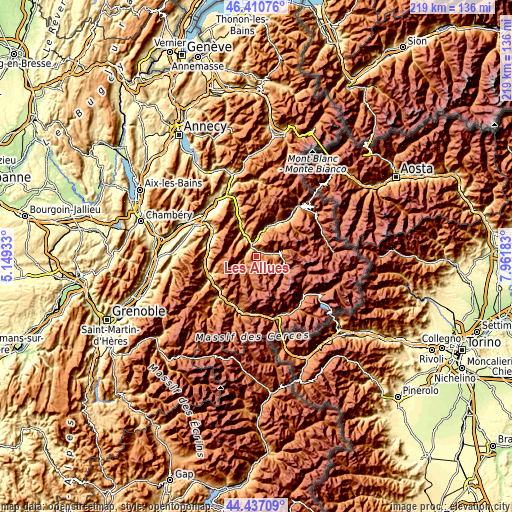 Topographic map of Les Allues