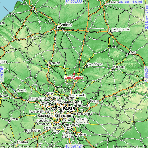 Topographic map of Les Ageux