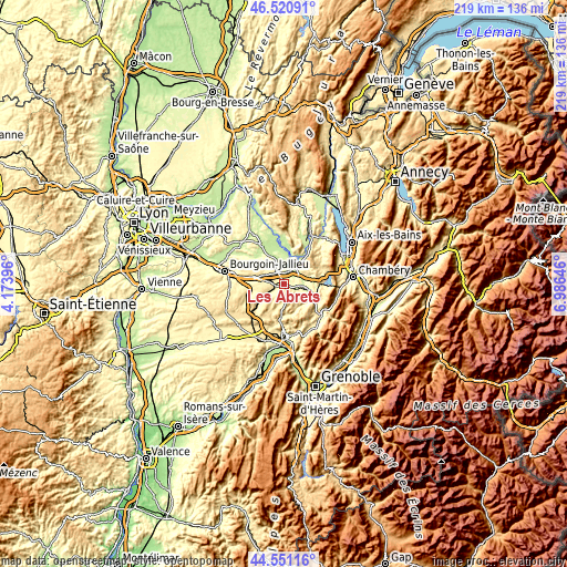 Topographic map of Les Abrets