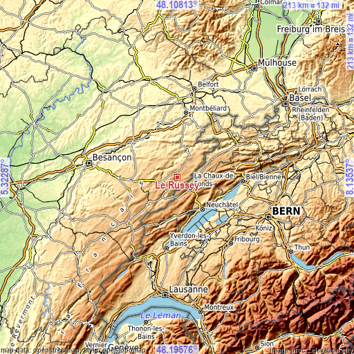 Topographic map of Le Russey