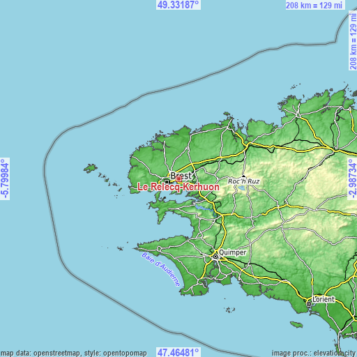 Topographic map of Le Relecq-Kerhuon