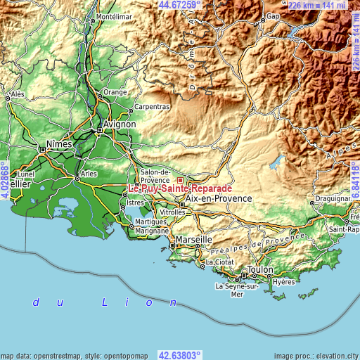 Topographic map of Le Puy-Sainte-Réparade