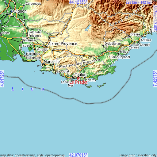 Topographic map of Le Pradet