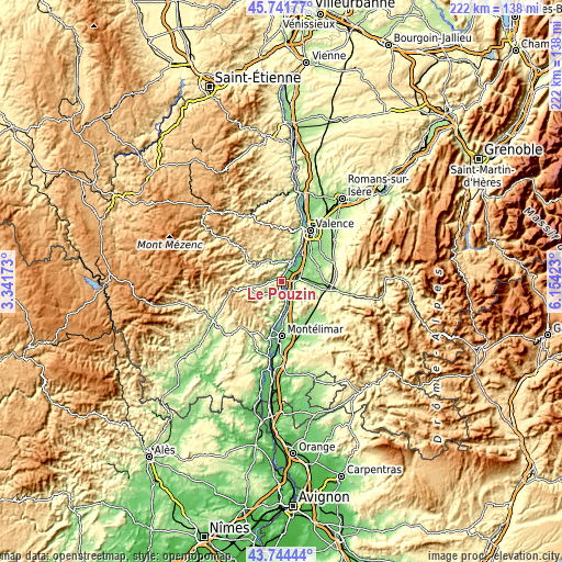 Topographic map of Le Pouzin