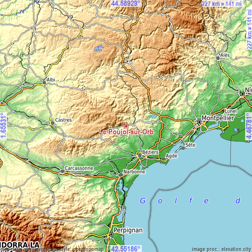 Topographic map of Le Poujol-sur-Orb