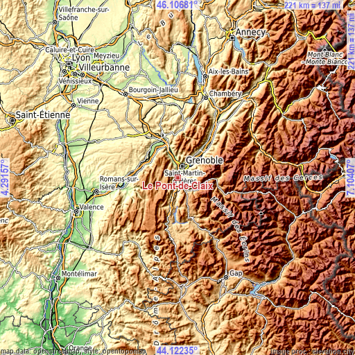 Topographic map of Le Pont-de-Claix