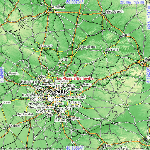 Topographic map of Le Plessis-Belleville