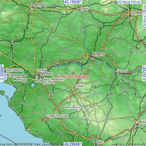 Topographic map of Le Pin-en-Mauges