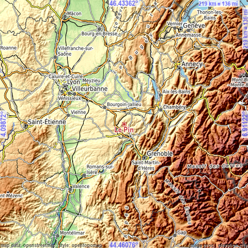 Topographic map of Le Pin