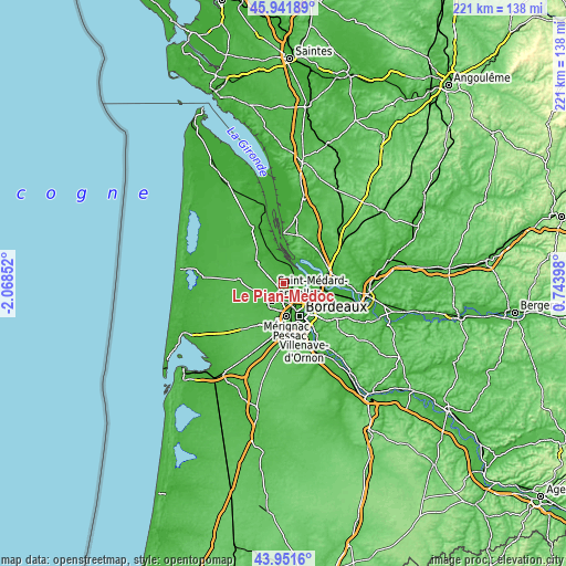 Topographic map of Le Pian-Médoc