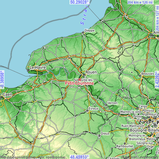 Topographic map of Petit-Couronne