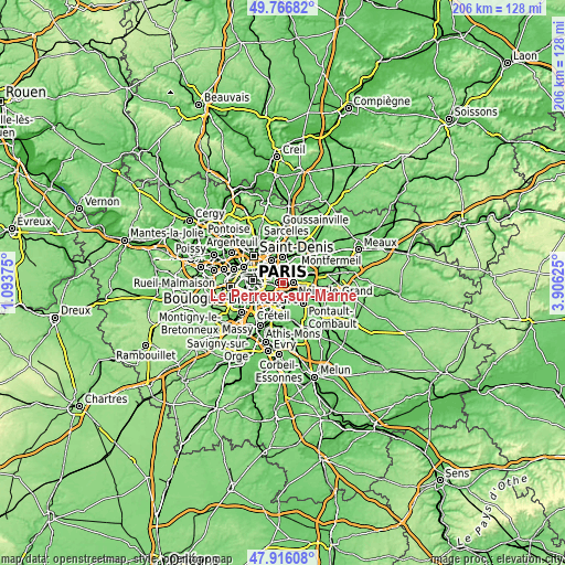 Topographic map of Le Perreux-sur-Marne