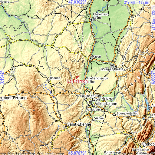 Topographic map of Le Perréon