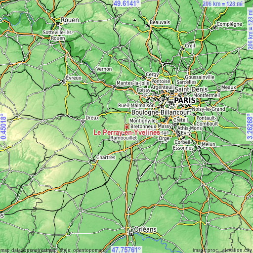 Topographic map of Le Perray-en-Yvelines