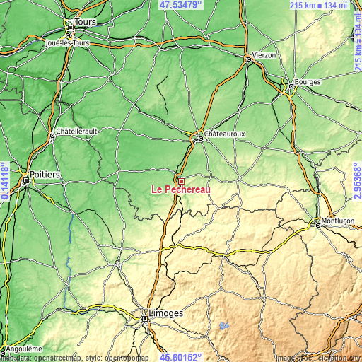 Topographic map of Le Pêchereau