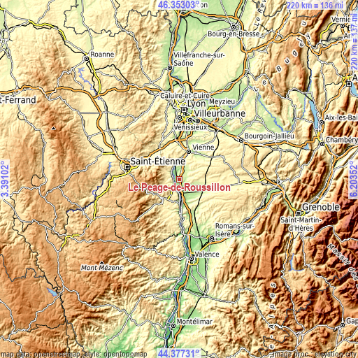 Topographic map of Le Péage-de-Roussillon