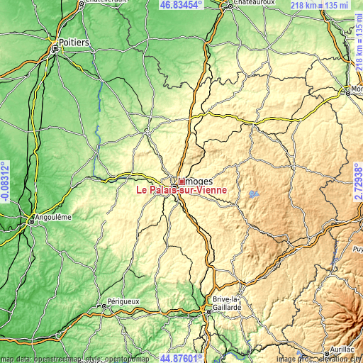 Topographic map of Le Palais-sur-Vienne