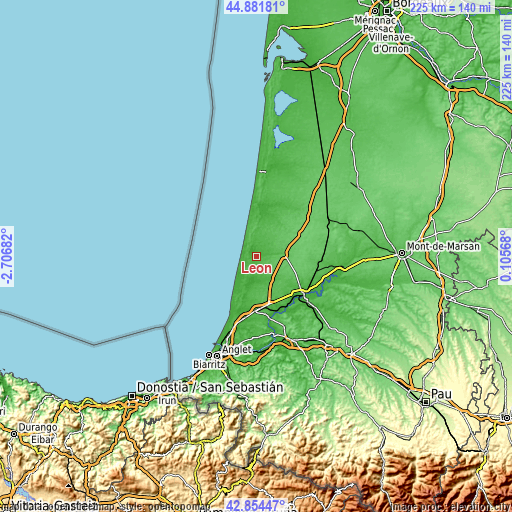 Topographic map of Léon