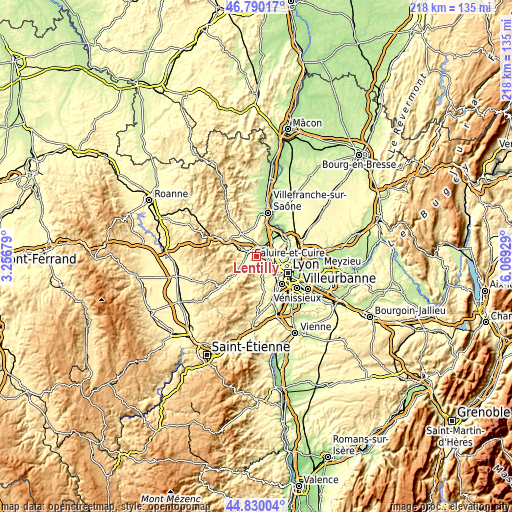 Topographic map of Lentilly