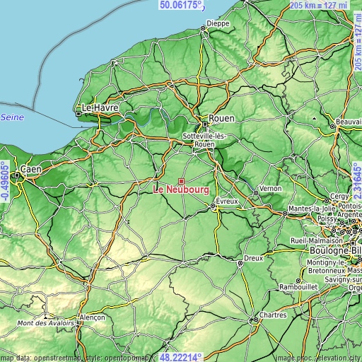 Topographic map of Le Neubourg