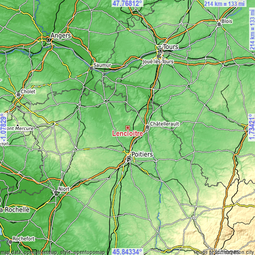 Topographic map of Lencloître