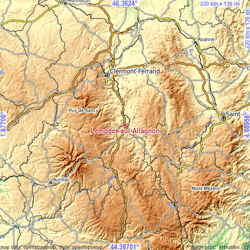 Topographic map of Lempdes-sur-Allagnon