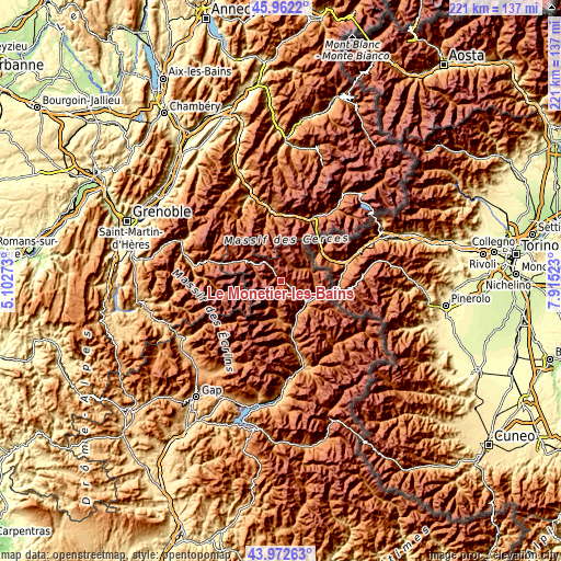 Topographic map of Le Monêtier-les-Bains