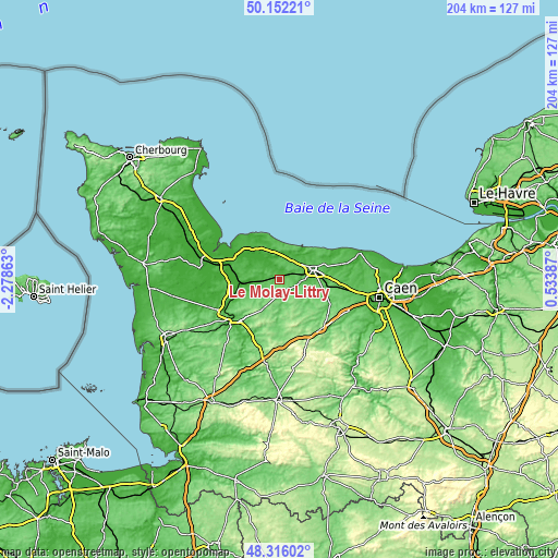 Topographic map of Le Molay-Littry