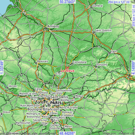 Topographic map of Le Meux