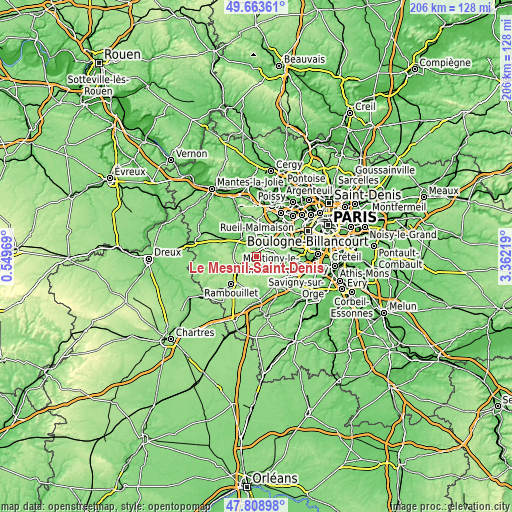 Topographic map of Le Mesnil-Saint-Denis