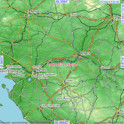 Topographic map of Le Mesnil-en-Vallée