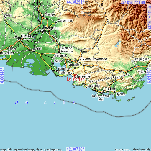 Topographic map of Le Merlan