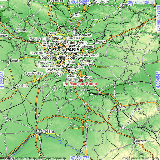 Topographic map of Le Mée-sur-Seine