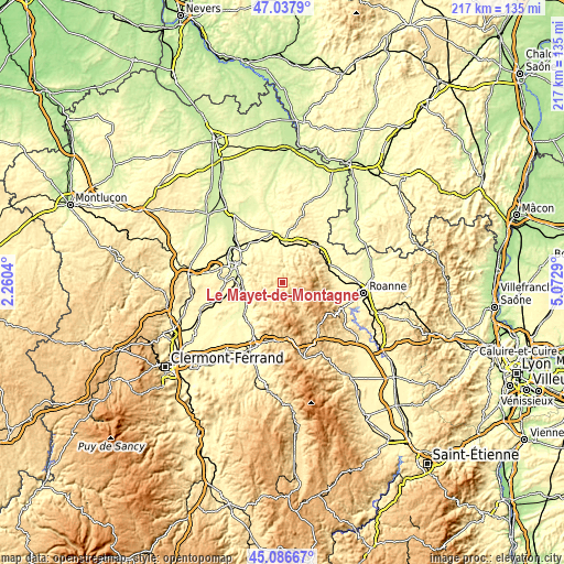 Topographic map of Le Mayet-de-Montagne