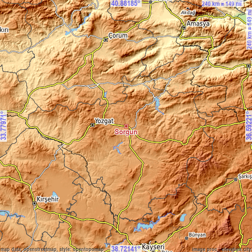Topographic map of Sorgun