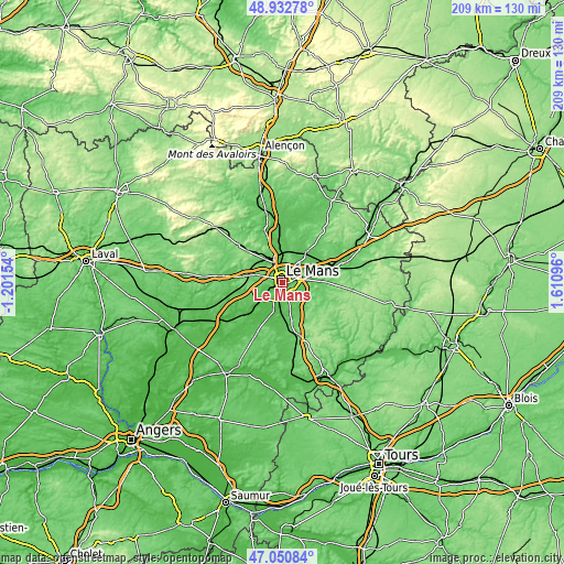Topographic map of Le Mans