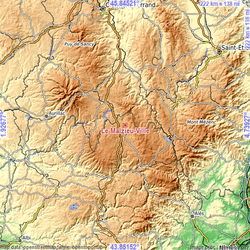 Topographic map of Le Malzieu-Ville