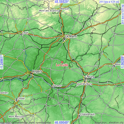 Topographic map of Le Lude