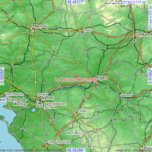 Topographic map of Le Louroux-Béconnais