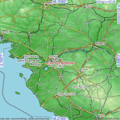 Topographic map of Le Loroux-Bottereau