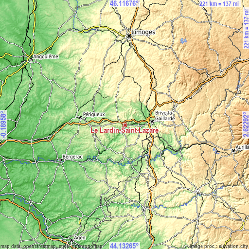 Topographic map of Le Lardin-Saint-Lazare