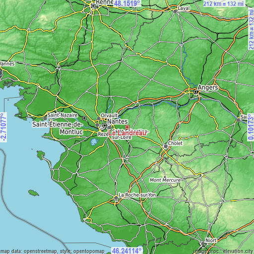 Topographic map of Le Landreau