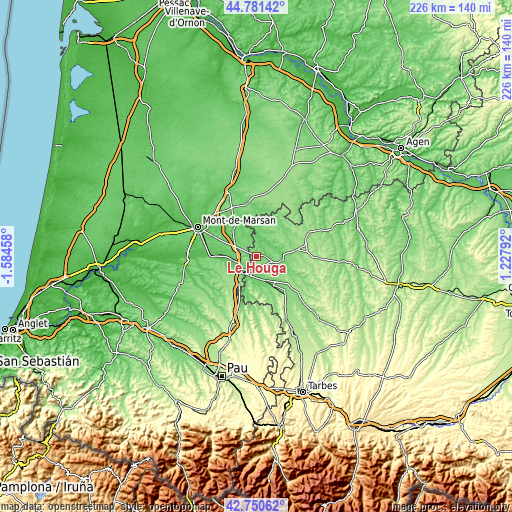 Topographic map of Le Houga