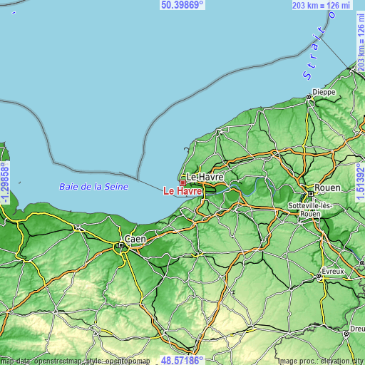 Topographic map of Le Havre