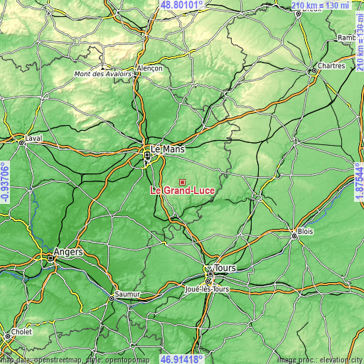 Topographic map of Le Grand-Lucé