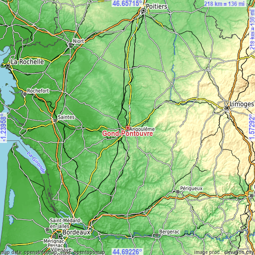 Topographic map of Gond-Pontouvre