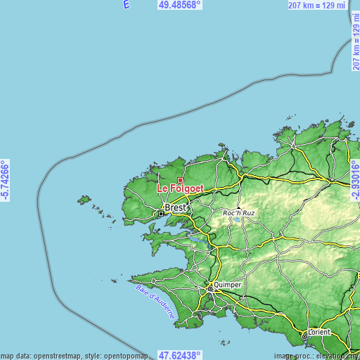 Topographic map of Le Folgoët